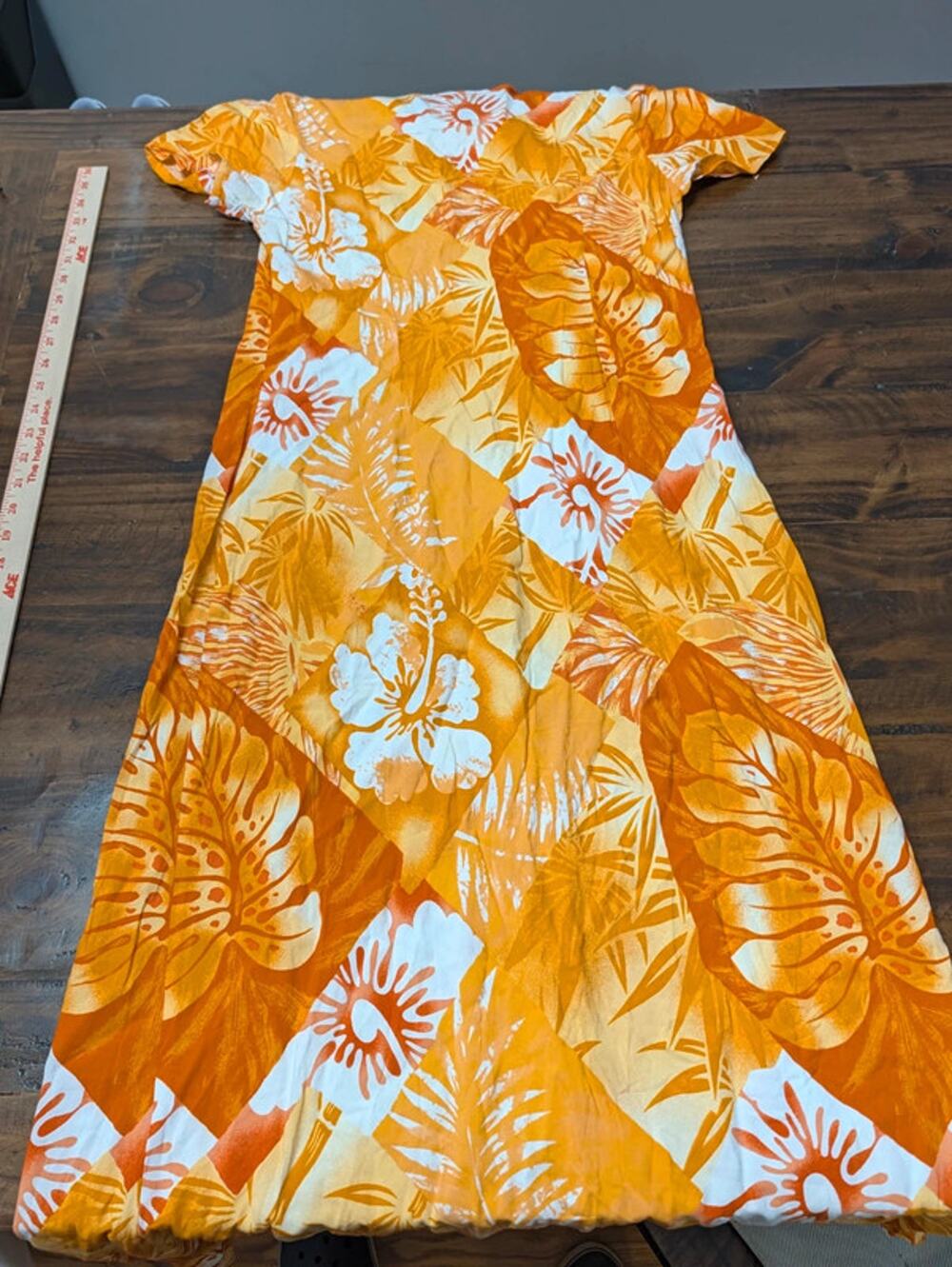 Vintage Hilo Hattie Hawaiian Muumuu Dress Orange Floral Maxi Made in Hawaii M